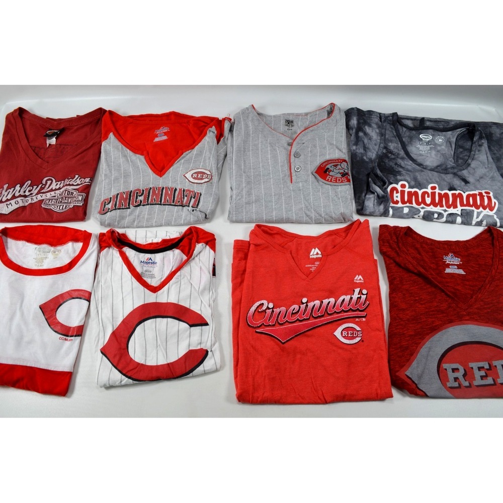 Lot 7 Cincinnati Reds Cincy Shirts & 1 Harley Davidson Size Small